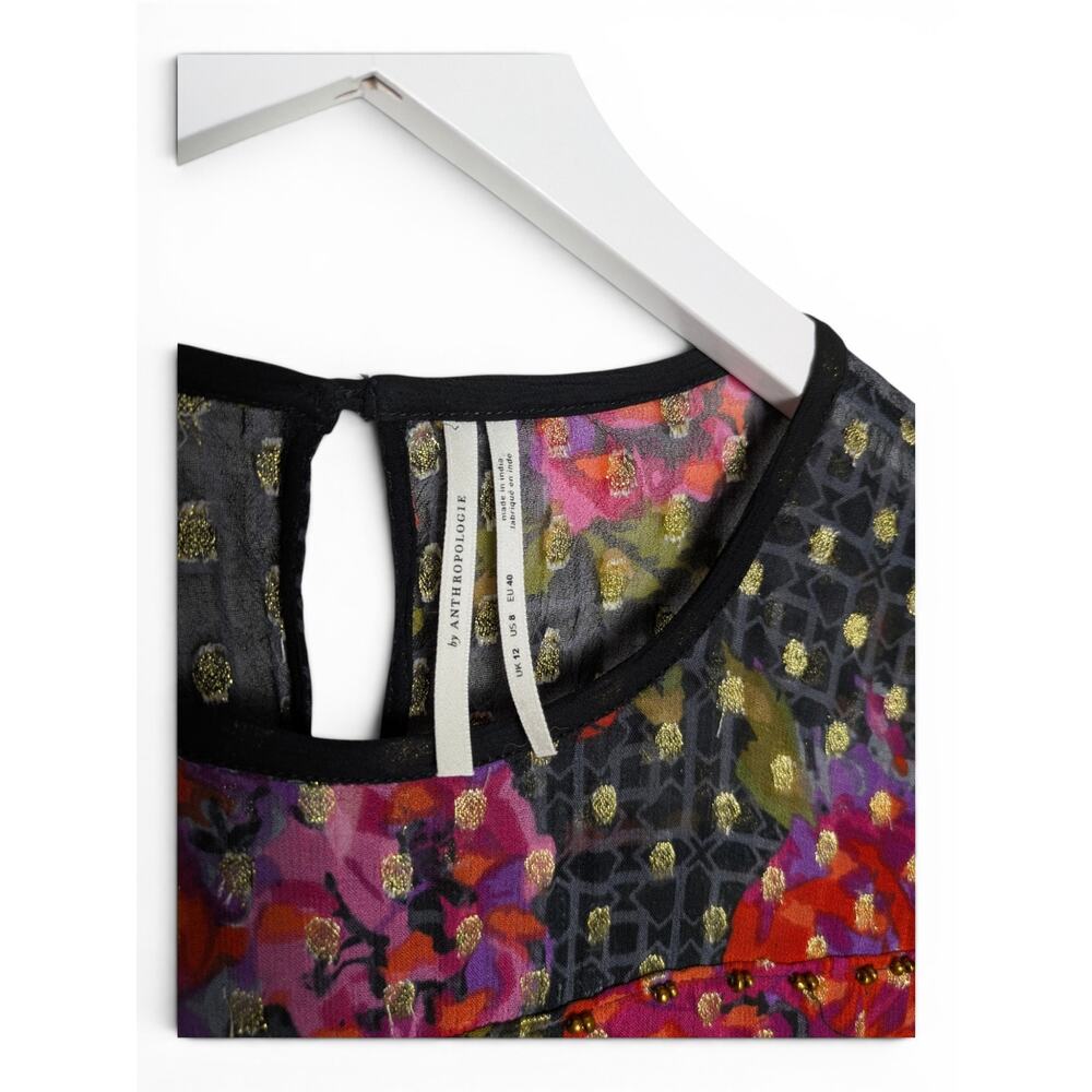 Anthropologie Fiorella Blouse Sheer Floral Metallic Dots - Size 8 - Picture 6 of 8